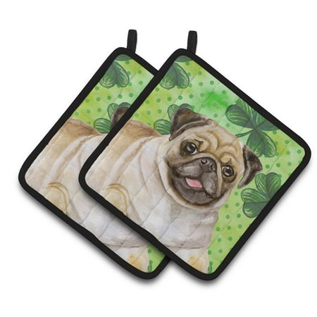 Caroline s Treasures Fawn Pug St Patrick s Pair of Pot Holders