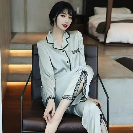 DanceeMangoo Spring Autumn New Soft Stain Womens Pajamas Set Long-sleeved Trousers Two-piece Set Lace Silk Home Wear Clothes for Women
DanceeMangoo Spring Autumn New Soft Stain Womens Pajamas Set Long-sleeved Trousers Two-piece Set Lace Silk Home Wear Clothes for Women