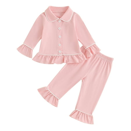 Wallarenear Baby Girl Pajamas Long Sleeve Lapel Ruffle Hem Buttons Red Tops + Pants Suit 2pcs
Wallarenear Baby Girl Pajamas Long Sleeve Lapel Ruffle Hem Buttons Red Tops + Pants Suit 2pcs