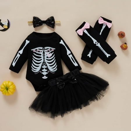 TMOYZQ Toddler Kids 4 Pcs Baby Girls Halloween Outfits Fashion Cute Long Sleeve Skeleton Pattern Jumpsuit + Mesh Sequins Tulle Tutu Skirt + Bowknot Socks + Headband Romper Suit Set
TMOYZQ Toddler Kids 4 Pcs Baby Girls Halloween Outfits Fashion Cute Long Sleeve Skeleton Pattern Jumpsuit + Mesh Sequins Tulle Tutu Skirt + Bowknot Socks + Headband Romper Suit Set