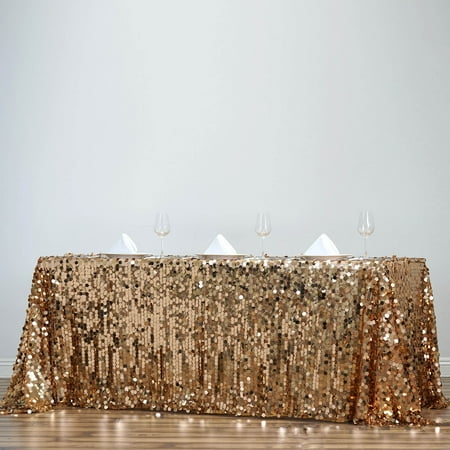 Efavormart 90 x156 Gold Big Payette Sequin Rectangle Tablecloth Premium