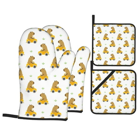Oven Mitts and Pot Holders 4 pcs Set Car Capybaras Heat Resistant Pot Holders Oven Mitts for kitchen Non-Slip Hanging Loop Oven Glove Potholders for Baking Cooking
Oven Mitts and Pot Holders 4 pcs Set Car Capybaras Heat Resistant Pot Holders Oven Mitts for kitchen Non-Slip Hanging Loop Oven Glove Potholders for Baking Cooking