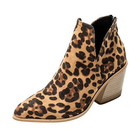 

EUHDSSDE Autumn Winter Women Ankle Boots Pointed Toe High Heel Chunky Heel Leopard Snake Print Zipper