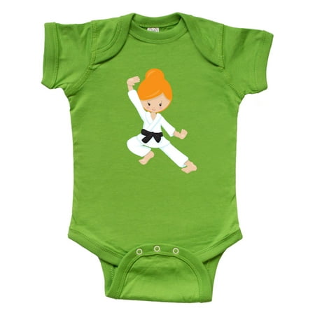 Inktastic Cute Girl Orange Hair Black Belt Karate Pose Gift Baby Girl Bodysuit