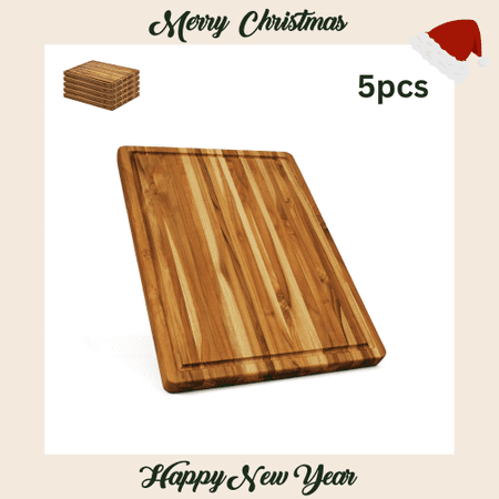 HUNLUYEN Real Teak Cutting Board With Juice Groove 18 INCH Pack of 5 Pieces