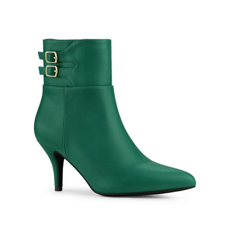 Allegra K Women s Pointy Toe Buckle Stiletto Heels Ankle Boots