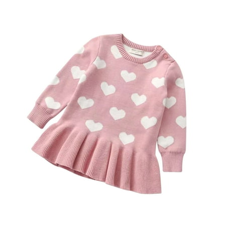Toddler Kids Baby Girls Sweater Dress Fall Winter Heart Print Sweater Knitted Long Sleeve Pullover Ruffles A-Line Mini Dress 1-5Y
Toddler Kids Baby Girls Sweater Dress Fall Winter Heart Print Sweater Knitted Long Sleeve Pullover Ruffles A-Line Mini Dress 1-5Y