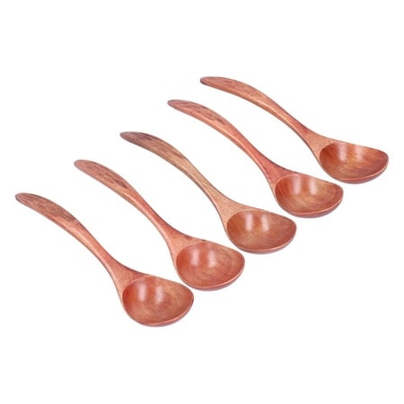 Mavis Laven 5Pcs Wooden Scoop Long Handle Sugar Salt Tea Seasoning Spoon For Home Restaurant Hotel Wooden Scoop Sugar Scoop