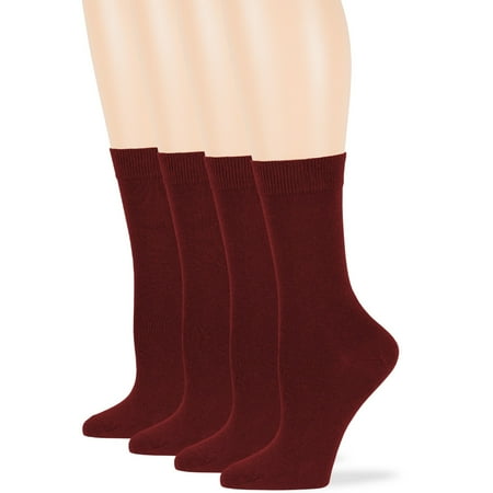 Womens Cotton Breathable Soft Socks Burgundy Medium 9-11 4 Pack