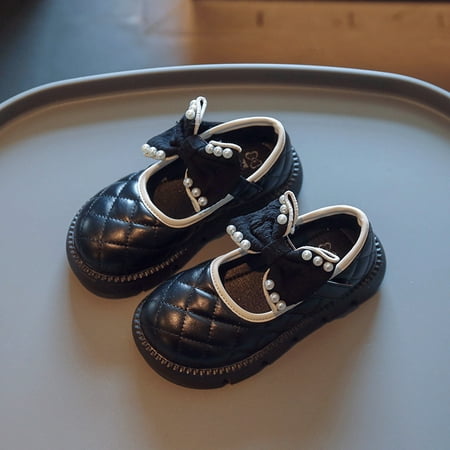 Little Girls Big Girls PU Leather Grid Pearl Mary Jane Shoes W369 Sizes 6.5C-4Y