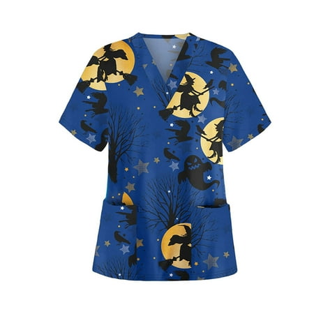 CUE AIR Women Casual Tunic Shirts Halloween Cartoon Print Loose V Neck Scrub Tops Workwear Short Sleeve Pullover Top Shirts
CUE AIR Women Casual Tunic Shirts Halloween Cartoon Print Loose V Neck Scrub Tops Workwear Short Sleeve Pullover Top Shirts