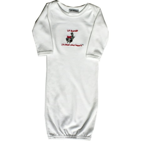 Lil Cub Hub 2WLSOGR-36 White Long Sleeve Gown - Raccoon 3-6 months