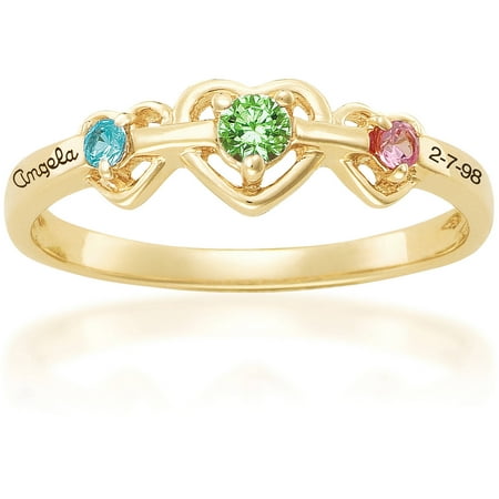 Keepsake Personalized Triple Heart Mothers Birthstone Ring available in 10kt Gold Plate, 10kt Gold and 14kt Gold