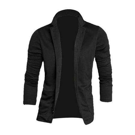 Men Trendy Stretchy Solid Color Simple Design Slim Blazer Black M