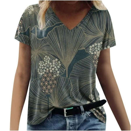 Summer Tops for Women Women Casual T-shirt Floral Printed V-Neck Short Sleeve Pullover Blouse Tops Vintage Tees for Women Army Green XXL
Summer Tops for Women Women Casual T-shirt Floral Printed V-Neck Short Sleeve Pullover Blouse Tops Vintage Tees for Women Army Green XXL