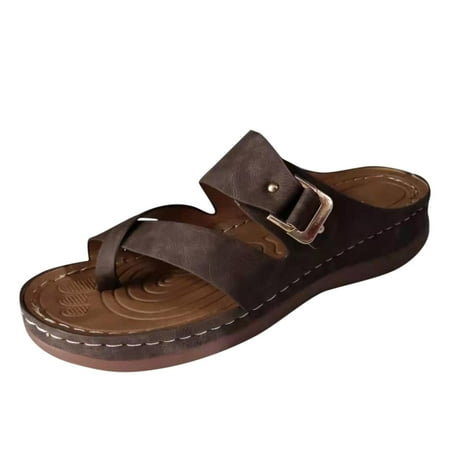knqrhpse slippers for women Summer Large Mize Metal Buckle Stitching Wedge Sandals And womens slippers house slippers for women