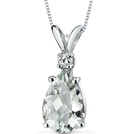 Peora 1.50 Carat T.G.W. Pear-Cut Green Amethyst and Diamond Accent 14kt White Gold Pendant, 18