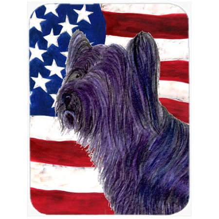 Caroline's Treasures Patriotic USA American Flag with Skye Terrier Glass Cutting Board