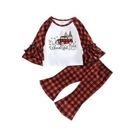 Gureui Toddler Girl Christmas Cloting Set Long Sleeve Shirt Top Flared Pants Plaid Leopard Print Flare Leggings Holiday Clothing
Gureui Toddler Girl Christmas Cloting Set Long Sleeve Shirt Top Flared Pants Plaid Leopard Print Flare Leggings Holiday Clothing