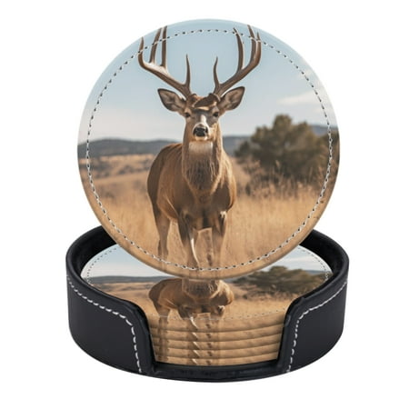 PU Leather Coasters for Drinks Bar Beer Set of 6 with Holder Round Housewarming Gift Deer Standing In Tall Grass With Large Antlers
PU Leather Coasters for Drinks Bar Beer Set of 6 with Holder Round Housewarming Gift Deer Standing In Tall Grass With Large Antlers