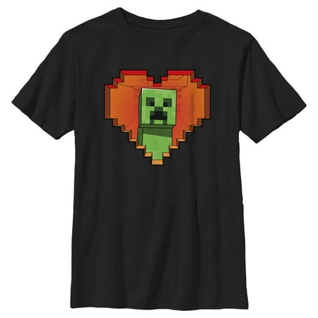Boy s Minecraft Valentine s Day Creeper Heart Graphic Tee Black Small