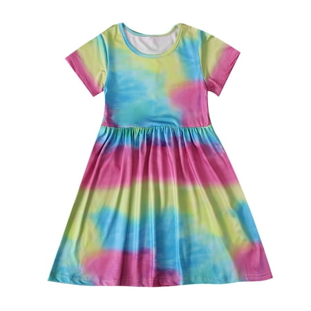 QIPOPIQ Toddler Girls Casual Dresses Clearance Summer Girls Short-sleeved Color Tie-dye Pattern Round Neck Dress
QIPOPIQ Toddler Girls Casual Dresses Clearance Summer Girls Short-sleeved Color Tie-dye Pattern Round Neck Dress