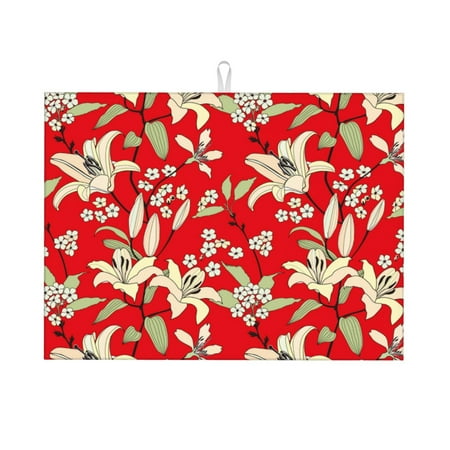 Large Dish Drying Mats for Kitchen Counter - Lilies Flowers Red 18x24In Anti-Slip Absorbent Microfiber Drying Mat for Kitchen Counter Mat Dish Rack Mat with Hanging Loop
Large Dish Drying Mats for Kitchen Counter - Lilies Flowers Red 18x24In Anti-Slip Absorbent Microfiber Drying Mat for Kitchen Counter Mat Dish Rack Mat with Hanging Loop