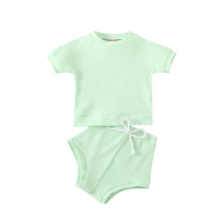 IROINNID Infant Girl s Solid Ribbed Stitch Tops Shorts Outfits Set