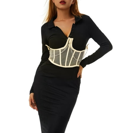 TFFR Women s Waist Corset Sexy Chain Perspective Mesh Shapewear Girdle