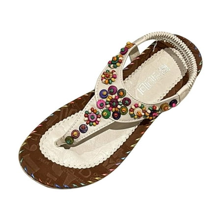 

Holiday Savings Deals! Kukoosong Flip Flops for Women Bohemian Sandals Women Summer Casual Shoes with Round Toe Flat Beach Sandals Flat Sandals for Women Beige 42