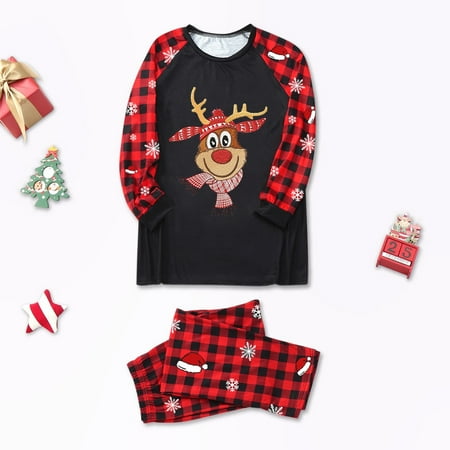 NEGJ Family Outfits Christmas Deer Pajamas Set Plaid Sleepwear Homewear For Dad
