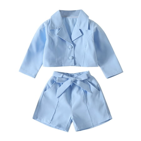 Toddler Girls Outfit Kids Baby Long Sleeve Turn Down Collar Solid Coat Jacket Shirt Tops Bow Shorts 2Pcs Outfits Clothes Set
Toddler Girls Outfit Kids Baby Long Sleeve Turn Down Collar Solid Coat Jacket Shirt Tops Bow Shorts 2Pcs Outfits Clothes Set