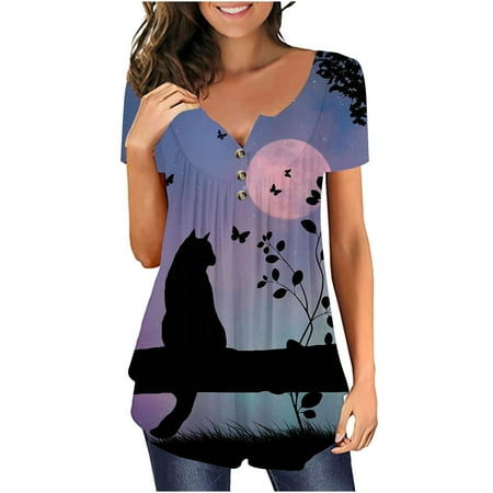 Corset Tops for Women Floral Women Casual T-shirt Printed Short Sleeve Button Folded Round Neck Pullover Blouse Tops Ruffle Sleeve Button T-shirts Tshirts Shirts for Women Purple L
Corset Tops for Women Floral Women Casual T-shirt Printed Short Sleeve Button Folded Round Neck Pullover Blouse Tops Ruffle Sleeve Button T-shirts Tshirts Shirts for Women Purple L