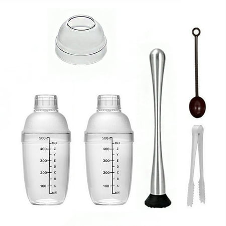 6pcs/set Cocktail Shaker set Include Ice Clamp Muddler Spoon and Cap Bartender Gift Kit