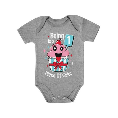 1 Year Old Baby Girl Outfit 1st Birthday Gift Cupcake Funny Baby Bodysuit NB (0-3M) Gray