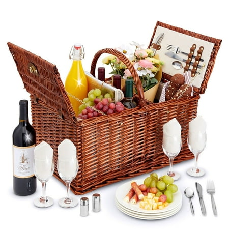 4 Person Wicker Picnic Basket Set With Utensils Glasses And Insulated Cooler
4 Person Wicker Picnic Basket Set With Utensils Glasses And Insulated Cooler