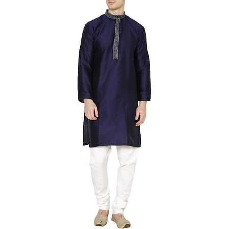 Royal Kurta Men s Jacqaurd Silk Embroidered Kurta Pyjama Set (42 Blue)
