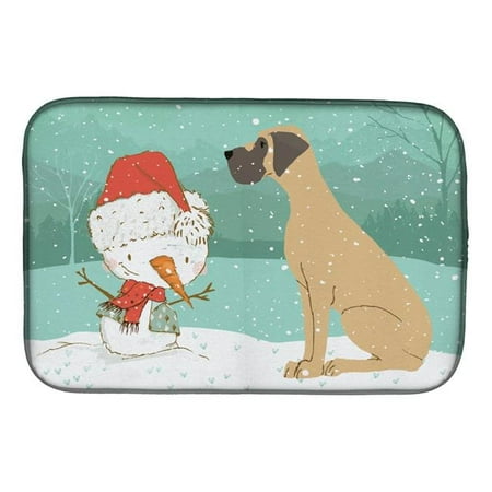 Fawn Natural Great Dane Snowman Christmas Dish Drying Mat