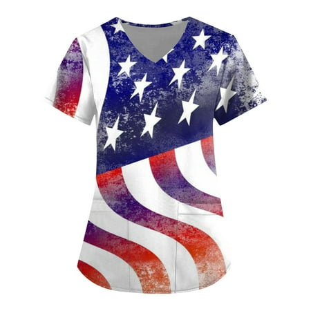Sksloeg Scrub Tops for Women Clearance V-Neck Tops Red White Blue Star Stripe Printed Fit Scrub Clothes Short Sleeve Women Working Uniform Workwear with Pocket Blue S
Sksloeg Scrub Tops for Women Clearance V-Neck Tops Red White Blue Star Stripe Printed Fit Scrub Clothes Short Sleeve Women Working Uniform Workwear with Pocket Blue S