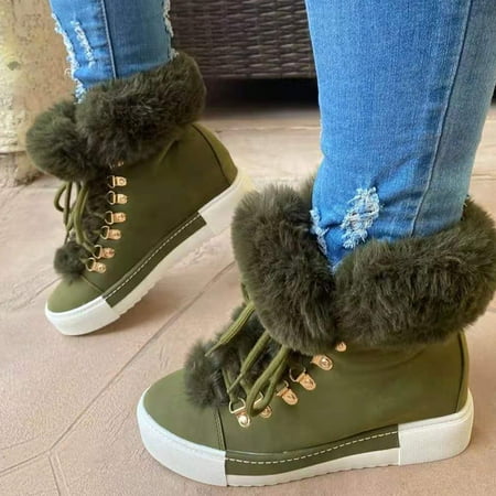 Thickening Fleece Lining Thermal Wedge Sneakers Round Toe Lace Up Platform Cotton Boots Women s Footwear