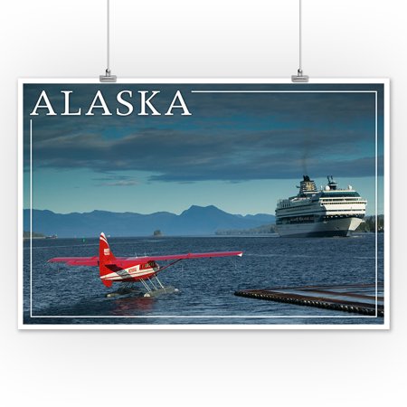 Alaska - Float Plane & Cruise Ship - Lantern Press Photography (12x18 Art Print, Wall Decor Travel Poster)