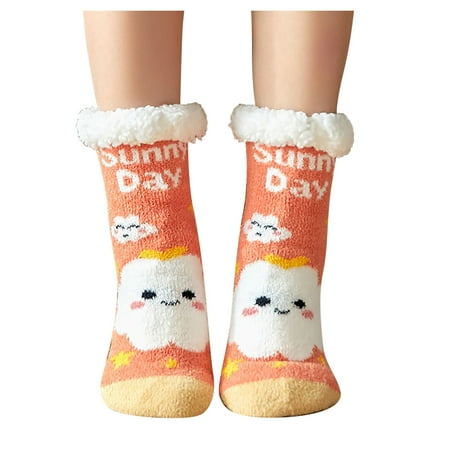 wendunide Socks Women s Christmas Cartoon Floor Socks Thicken Warm Non-slip Sleeping Socks Slippers Socks