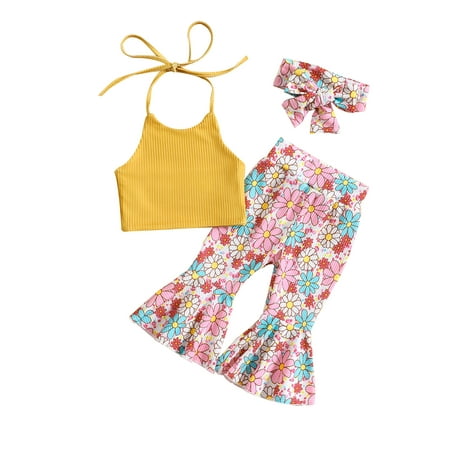 2pcs Toddler Baby Girl Pants Set Tie-up Halterneck Vest Tops + Floral Print Flare Trousers + Hairband
2pcs Toddler Baby Girl Pants Set Tie-up Halterneck Vest Tops + Floral Print Flare Trousers + Hairband