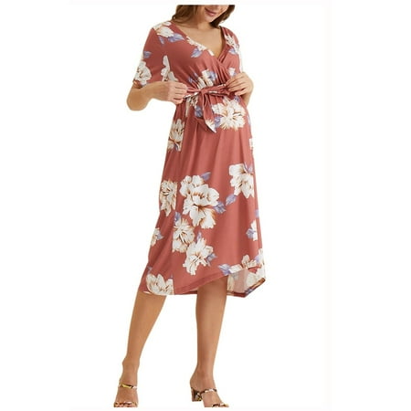 Baycosin Maternity Dress Summer Women Maternity Short Sleeve V-neck Floral Print Nursing Dress With Belt
Baycosin Maternity Dress Summer Women Maternity Short Sleeve V-neck Floral Print Nursing Dress With Belt