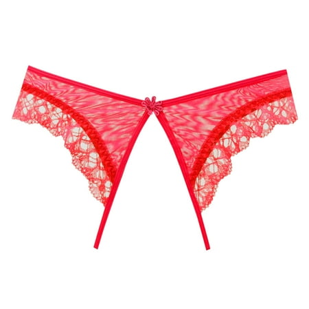 Womens Thongs Panties Slit Free Lace Thong Low Waist Lace Trim T Panties Lingerie For Women