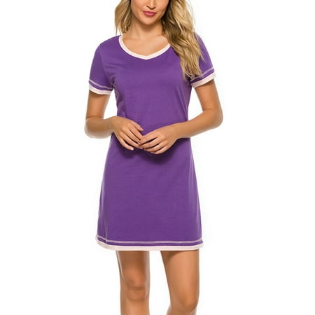 Paille Ladies Nightgowns Short Sleeve Night Gowns Color Block Sleep Dress Women Lounge Pajama Soft V Neck Sleepwear Purple S
Paille Ladies Nightgowns Short Sleeve Night Gowns Color Block Sleep Dress Women Lounge Pajama Soft V Neck Sleepwear Purple S