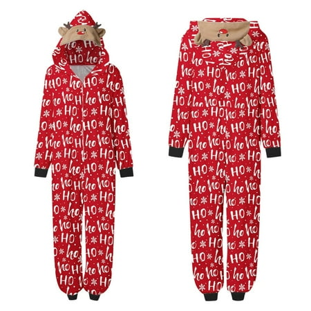 Yohome Christmas Hooded Jumpsuit Pajamas Elk Loungewear Outfits Family Xmas