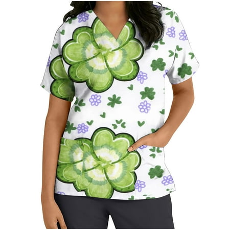 Zeceouar Scrubs Tops For Women Designs Plus Size Scrub Shirts V-Neck St. Patrick Printing Short Sleeve Nursing Working Uniform Tops With Pocket
Zeceouar Scrubs Tops For Women Designs Plus Size Scrub Shirts V-Neck St. Patrick Printing Short Sleeve Nursing Working Uniform Tops With Pocket