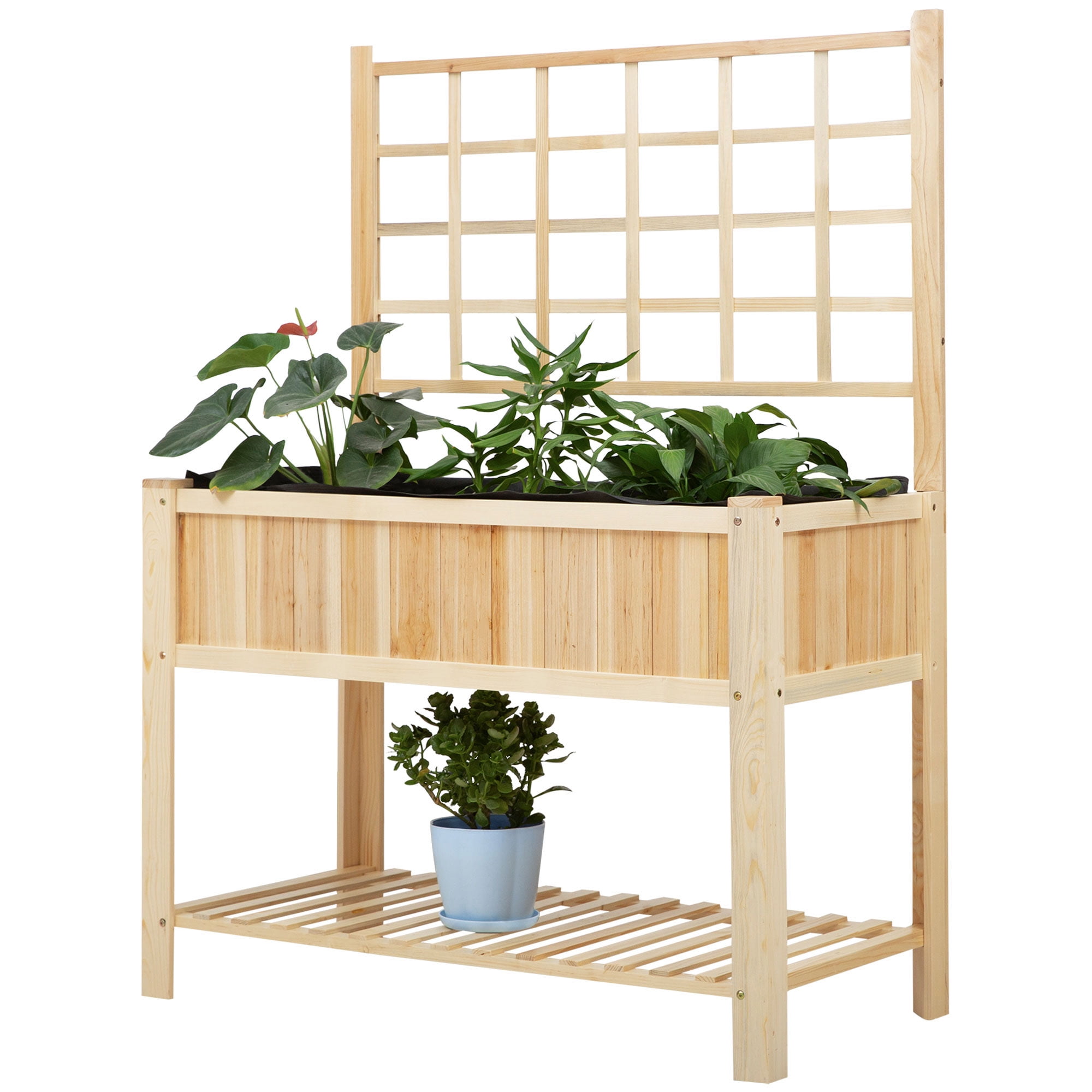 Outsunny Wooden Raised Garden Bed With Trellis Coutryside Style Elevated Planter Box Stand