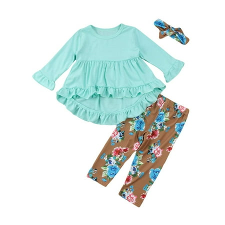 Toddler Girl Outfits Set Green Half Sleeve Ruffle Irregular Hem Blouse Top+Floral Pants+Headband for 1-6T
Toddler Girl Outfits Set Green Half Sleeve Ruffle Irregular Hem Blouse Top+Floral Pants+Headband for 1-6T